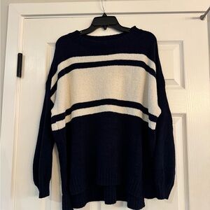 American Eagle Outfitters Navy and Cream Striped Sweater